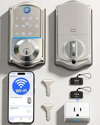 Veise VE017G WiFi Smart Keyless Entry Lock for Front Door, Satin Nickel | App, Fingerprint, Voice Unlock thumbnail 1
