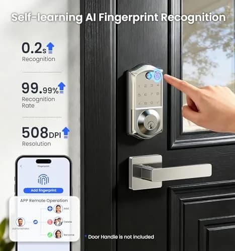 Veise VE017G WiFi Smart Keyless Entry Lock for Front Door, Satin Nickel | App, Fingerprint, Voice Unlock thumbnail 5