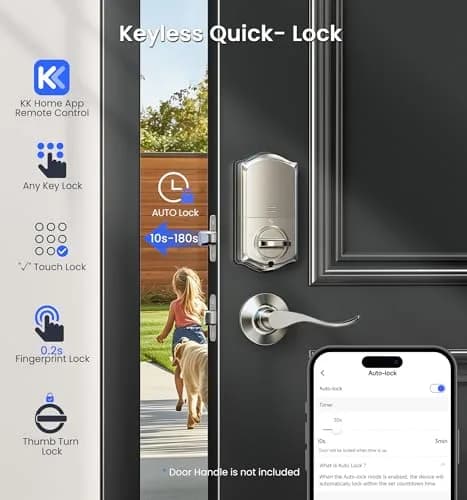 Veise VE017G WiFi Smart Keyless Entry Lock for Front Door, Satin Nickel | App, Fingerprint, Voice Unlock thumbnail 8