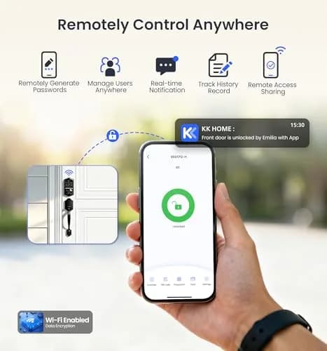 Veise VE017G WiFi Smart Keyless Entry Lock for Front Door, Satin Nickel | App, Fingerprint, Voice Unlock thumbnail 3