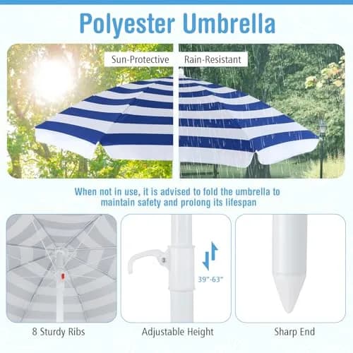 CLEEMAN Kids Picnic Table with Umbrella & Benches | Fits 8 Children, Indoor Outdoor (White+Blue) | ASTM & CPSIA Compliant thumbnail 6