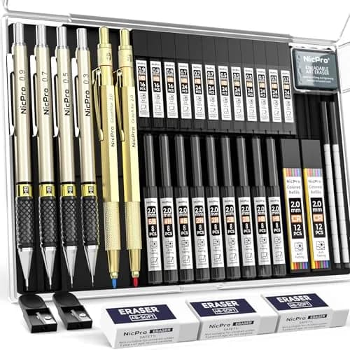 Nicpro 37PCS Gold Art Mechanical Pencil Set, 0.3/0.5/0.7/0.9/2mm Point | Smooth Ink Flow Writing Instrument thumbnail 1