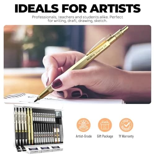 Nicpro 37PCS Gold Art Mechanical Pencil Set, 0.3/0.5/0.7/0.9/2mm Point | Smooth Ink Flow Writing Instrument thumbnail 7