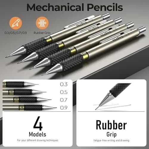 Nicpro 37PCS Gold Art Mechanical Pencil Set, 0.3/0.5/0.7/0.9/2mm Point | Smooth Ink Flow Writing Instrument thumbnail 2