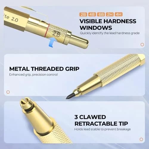 Nicpro 37PCS Gold Art Mechanical Pencil Set, 0.3/0.5/0.7/0.9/2mm Point | Smooth Ink Flow Writing Instrument thumbnail 3