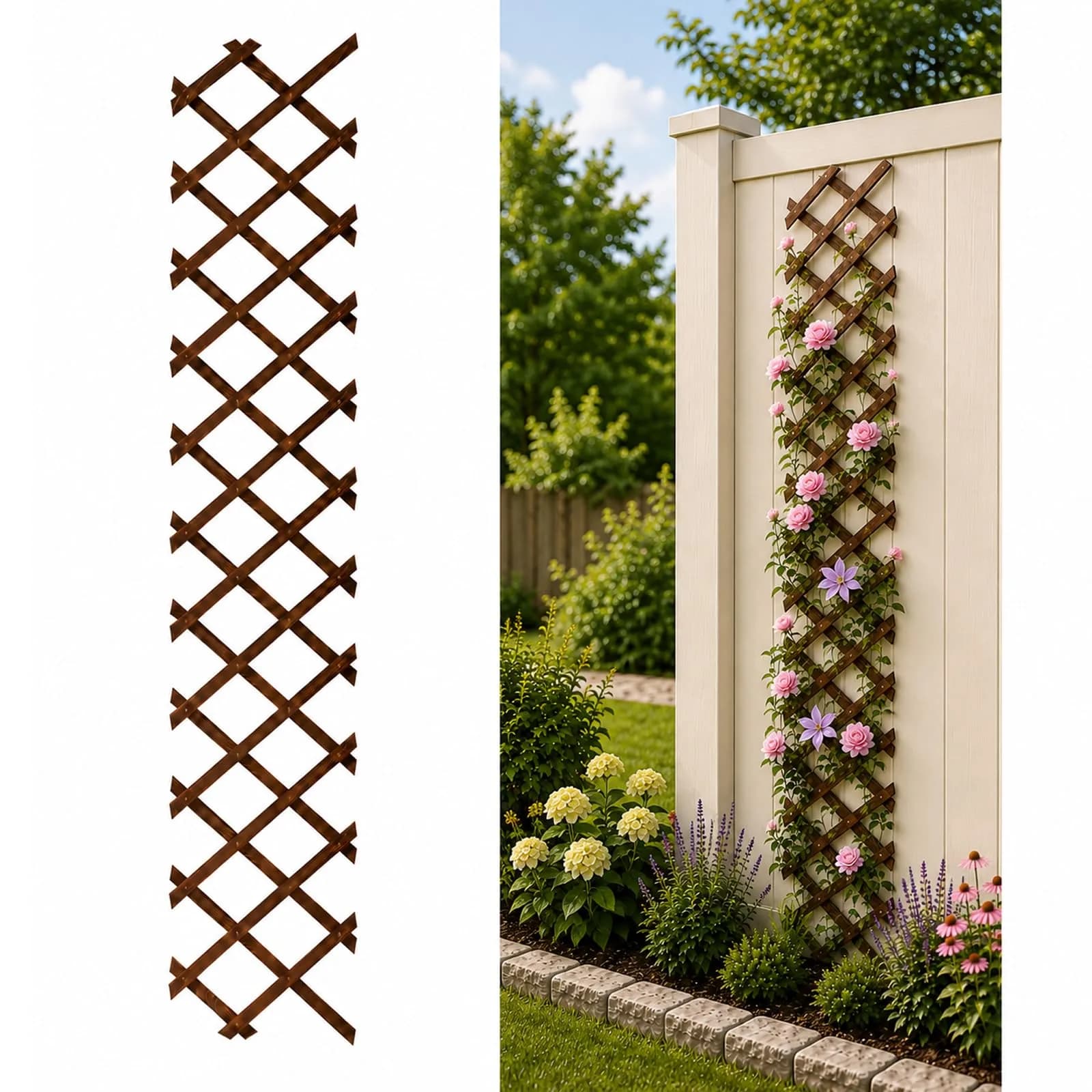 Tilinyan & one Expandable Garden Trellis 68" L x 13" W | Carbonized Pine Wood for Climbing Plants — Brown-1PC