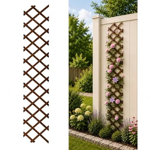 Tilinyan & one Expandable Garden Trellis 68" L x 13" W | Carbonized Pine Wood for Climbing Plants thumbnail 1