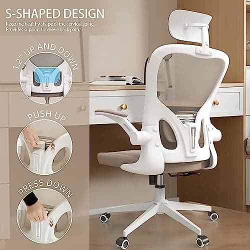 SICHY AGE High Back Mesh Office Chair with Adjustable Lumbar Support & Flip-Up Armrests | 24.59in x 20in x 49.2in thumbnail 7