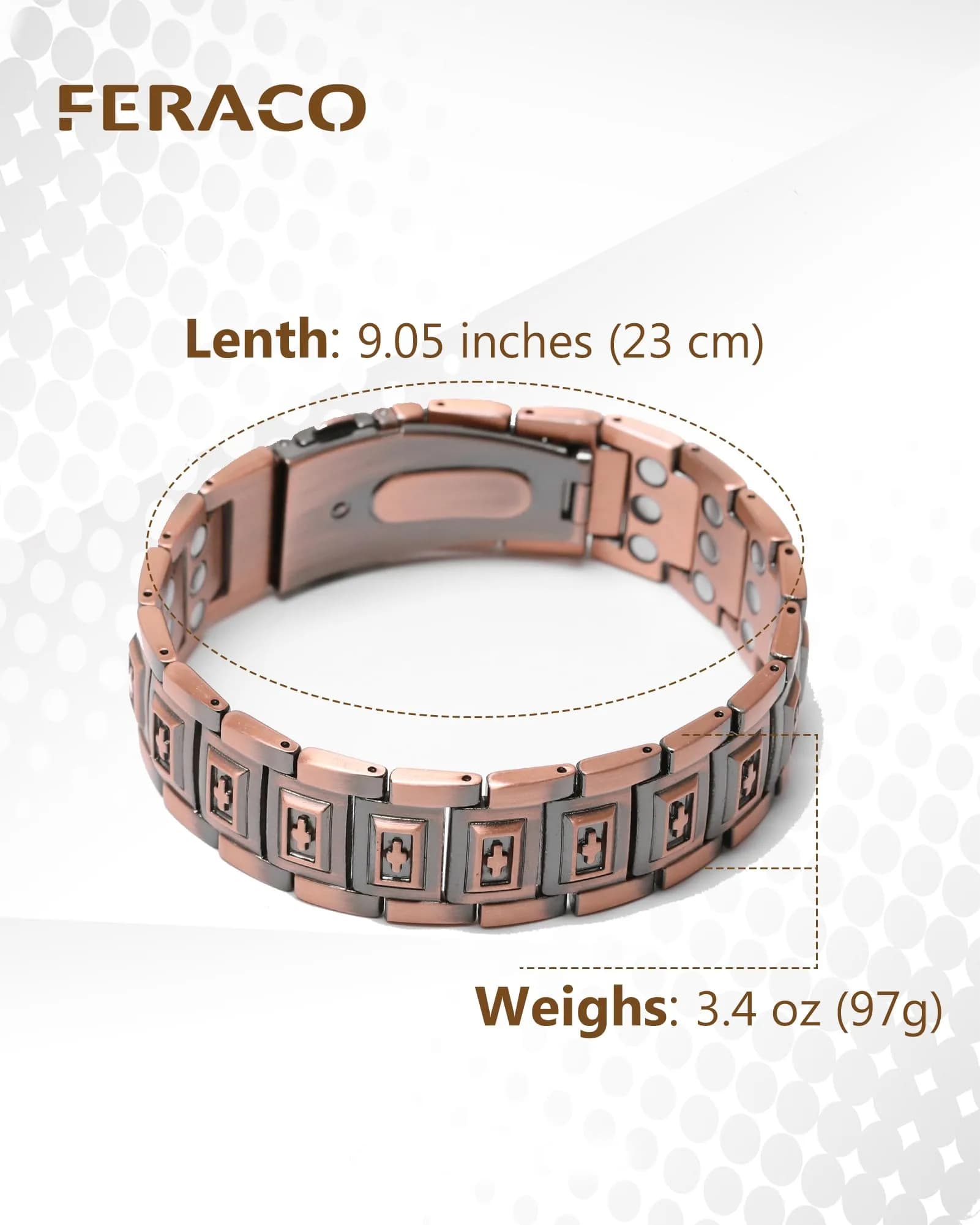 Feraco Men's Copper Magnetic Bracelet with Cross 23 cm (9.05 inches) | Faith and Strength Symbolism - view 6