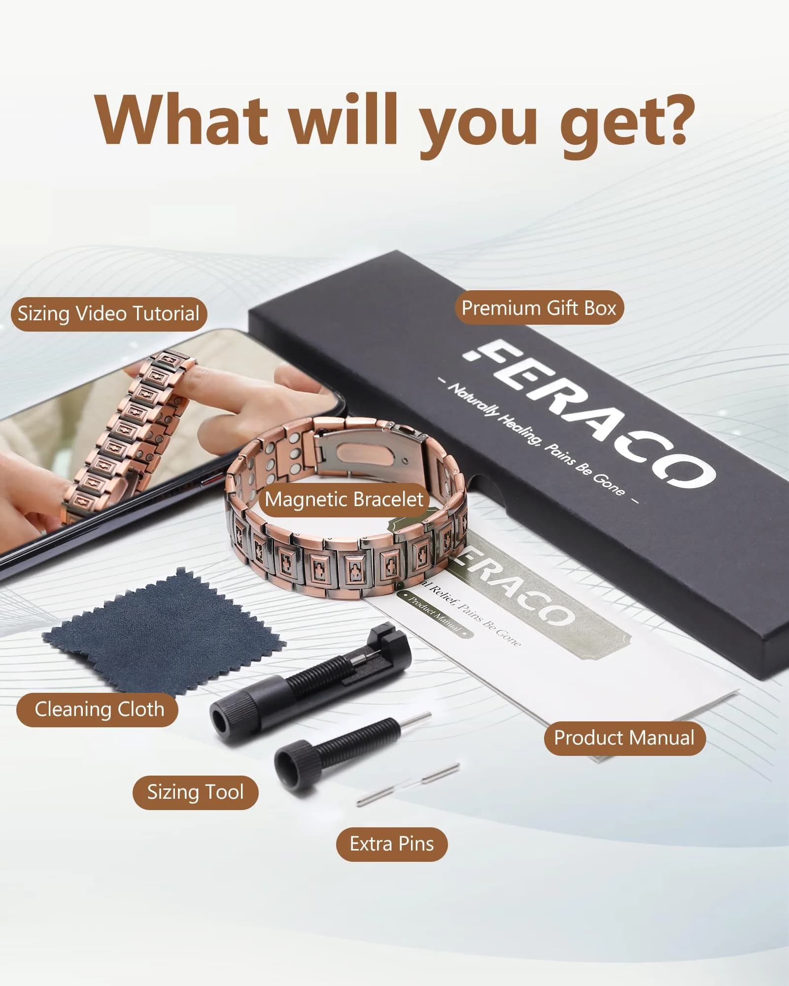 Feraco Men's Copper Magnetic Bracelet with Cross 23 cm (9.05 inches) | Faith and Strength Symbolism - view 7