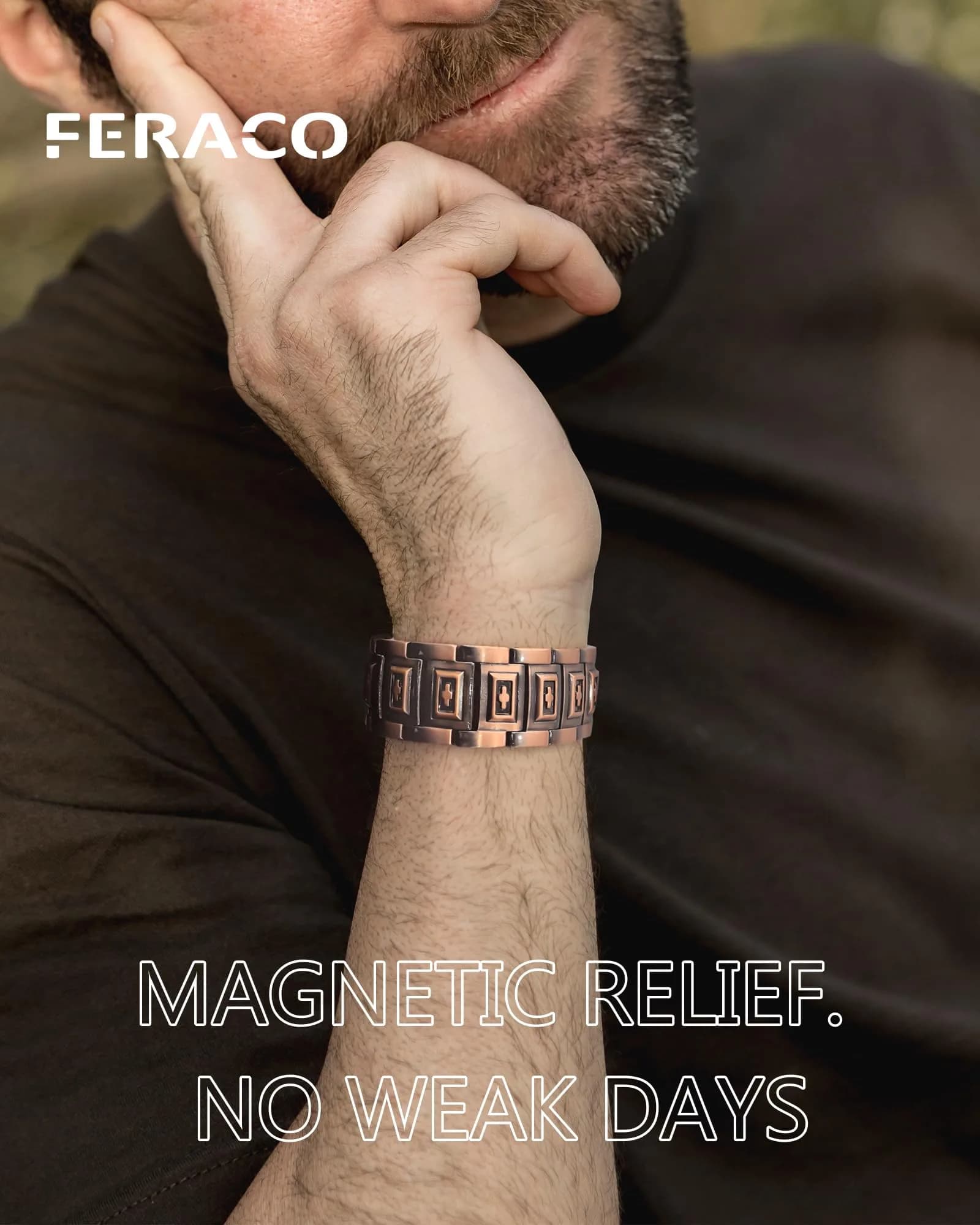 Feraco Men's Copper Magnetic Bracelet with Cross 23 cm (9.05 inches) | Faith and Strength Symbolism - view 3