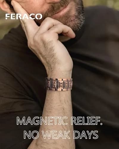 Feraco Men's Copper Magnetic Bracelet with Cross 23 cm (9.05 inches) | Faith and Strength Symbolism thumbnail 3