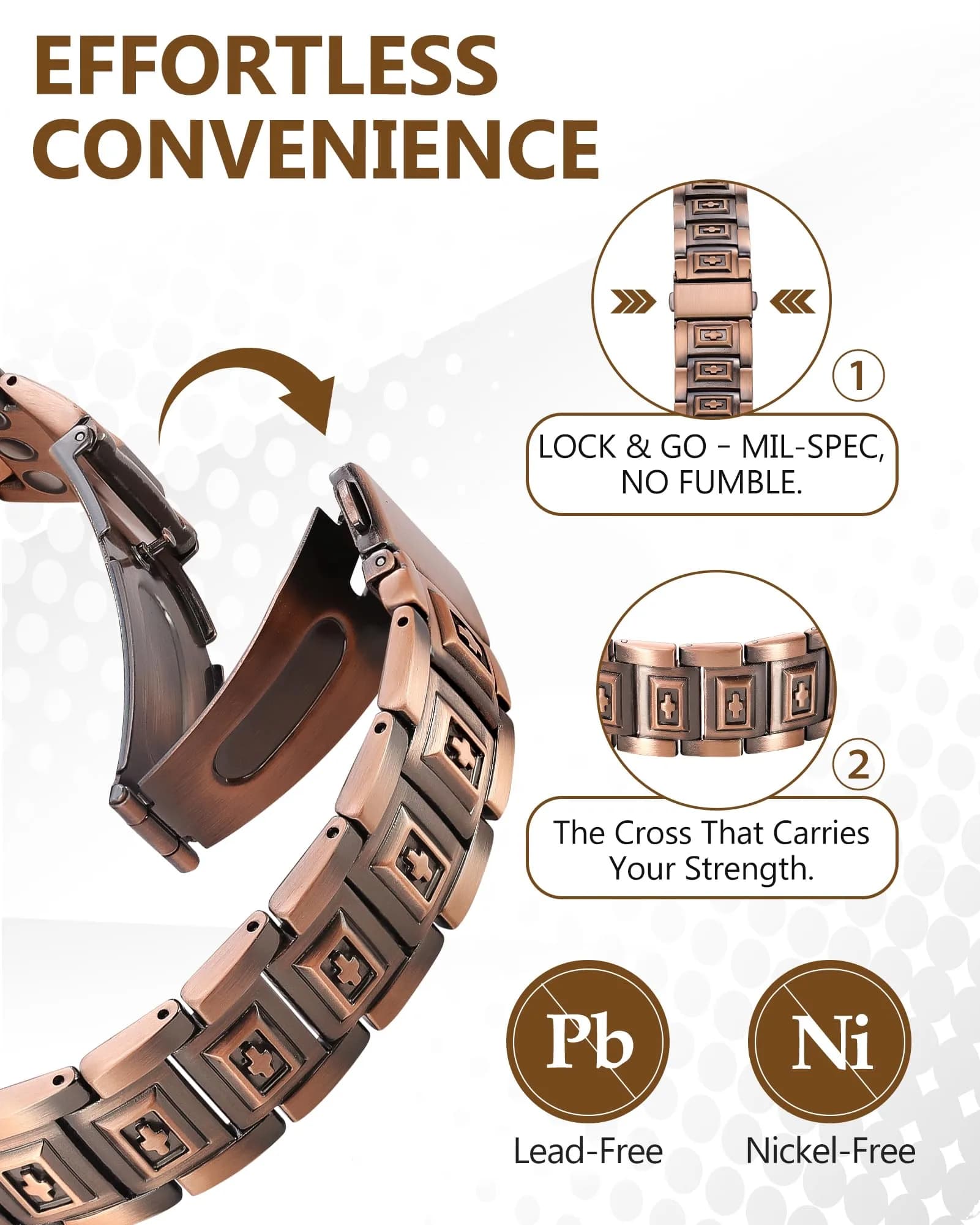 Feraco Men's Copper Magnetic Bracelet with Cross 23 cm (9.05 inches) | Faith and Strength Symbolism - view 4