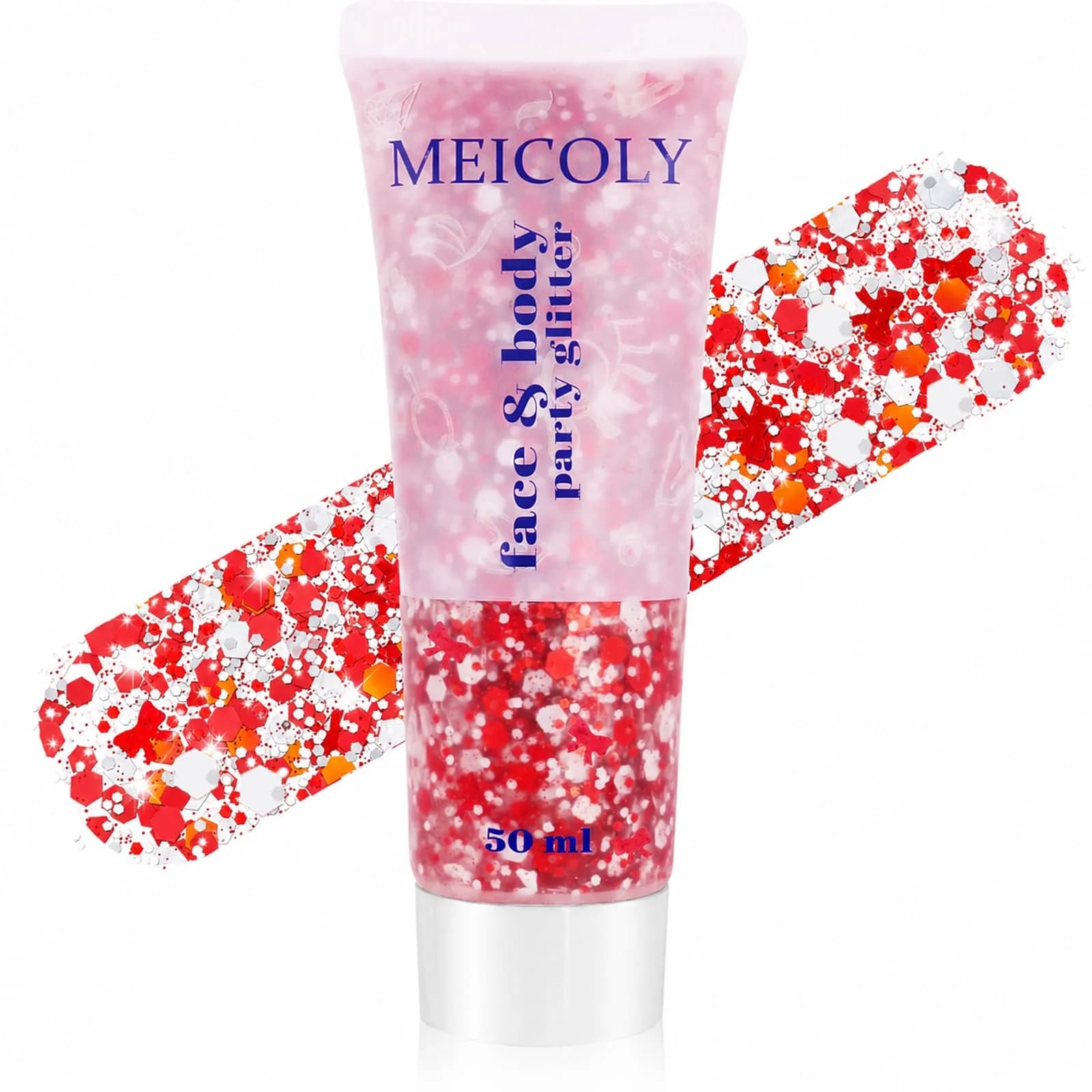 MEICOLY Red and White Face Glitter | Hexagonal, 1.76 oz (50 g)