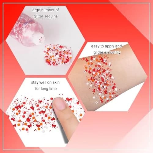 MEICOLY Red and White Face Glitter | Hexagonal, 1.76 oz (50 g) thumbnail 4