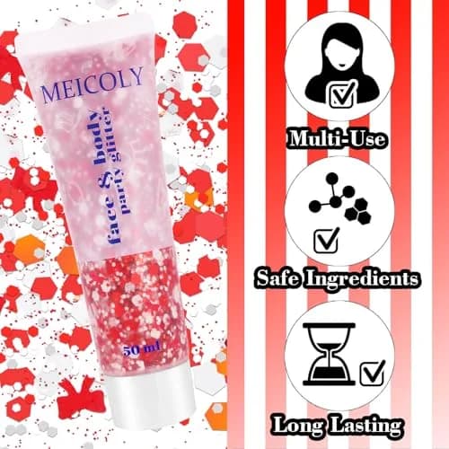 MEICOLY Red and White Face Glitter | Hexagonal, 1.76 oz (50 g) thumbnail 3
