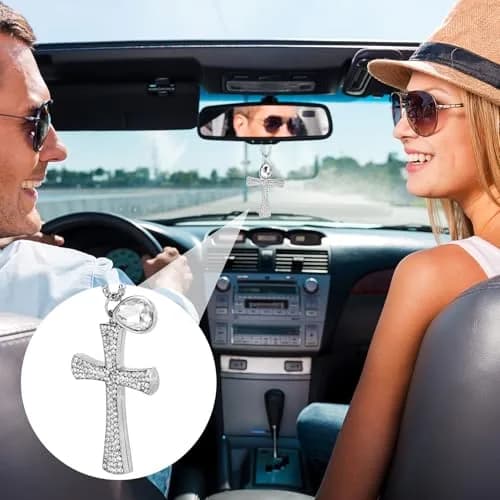 PAGOW Silver Hanging Cross Car Decor 43cm | Crystal Rhinestone Pendant for Vehicle Interior thumbnail 5