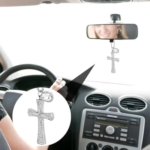 PAGOW Silver Hanging Cross Car Decor 43cm | Crystal Rhinestone Pendant for Vehicle Interior thumbnail 6