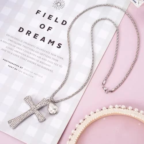 PAGOW Silver Hanging Cross Car Decor 43cm | Crystal Rhinestone Pendant for Vehicle Interior thumbnail 7