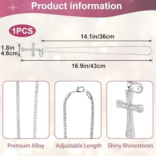 PAGOW Silver Hanging Cross Car Decor 43cm | Crystal Rhinestone Pendant for Vehicle Interior thumbnail 2