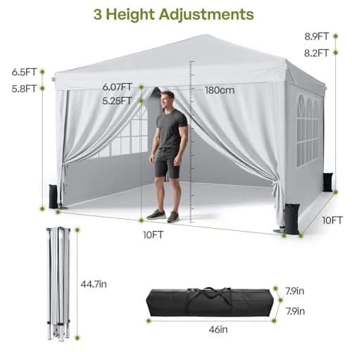 Driftalia 10x10 Pop Up Canopy Tent with Sidewalls | Wind-Resistant, Portable, Easy Setup thumbnail 4