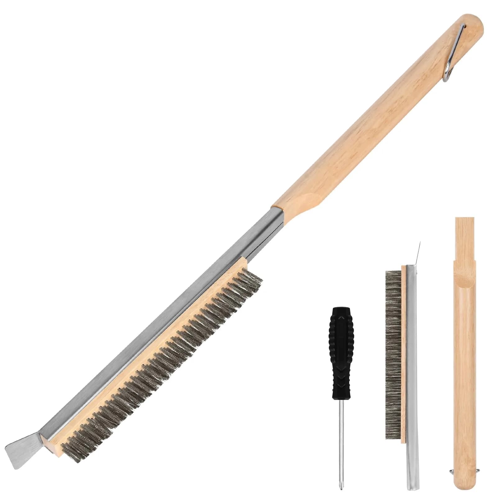 Aolso Pizza Oven Brush 21" Stainless Steel & Rubber Wood Handle | Heavy Duty Grill Cleaning Tool thumbnail 1
