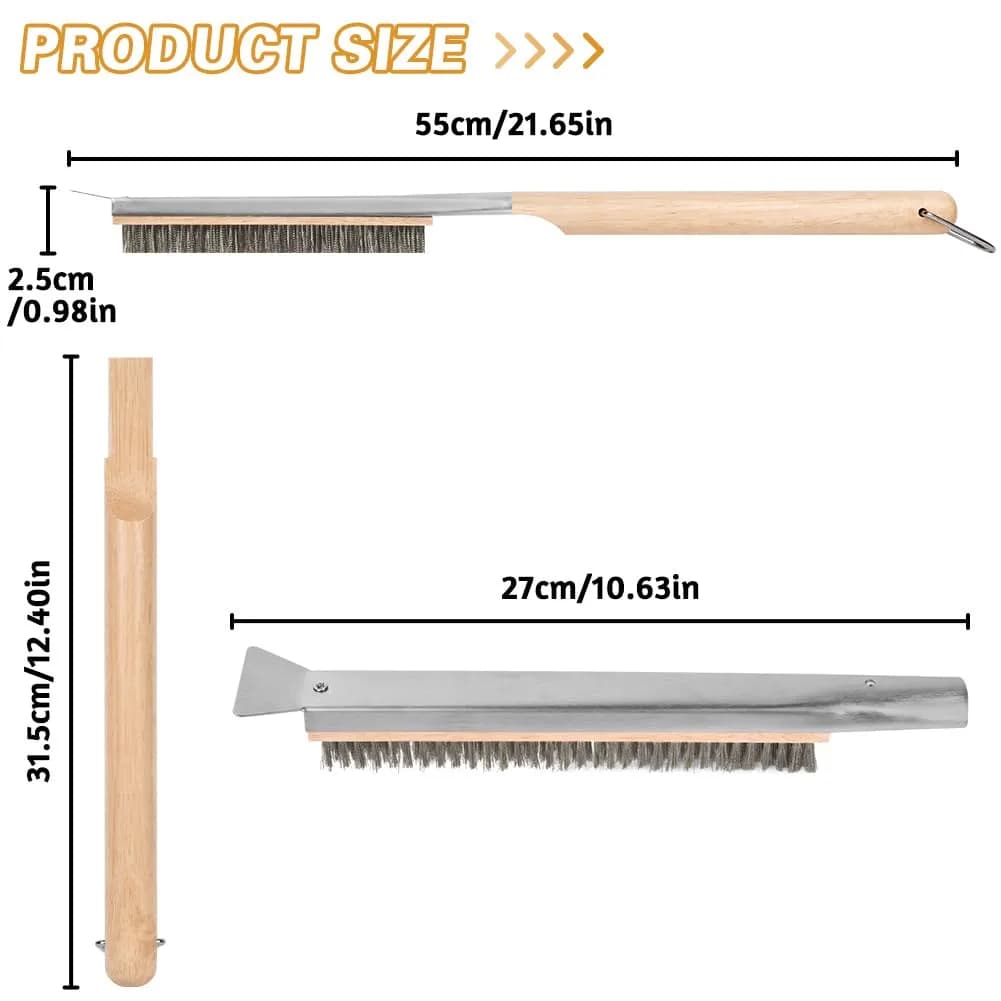 Aolso Pizza Oven Brush 21" Stainless Steel & Rubber Wood Handle | Heavy Duty Grill Cleaning Tool thumbnail 2