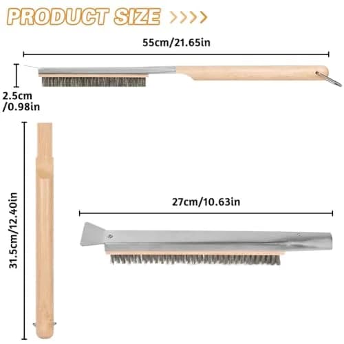 Aolso Pizza Oven Brush 21" Stainless Steel & Rubber Wood Handle | Heavy Duty Grill Cleaning Tool thumbnail 2