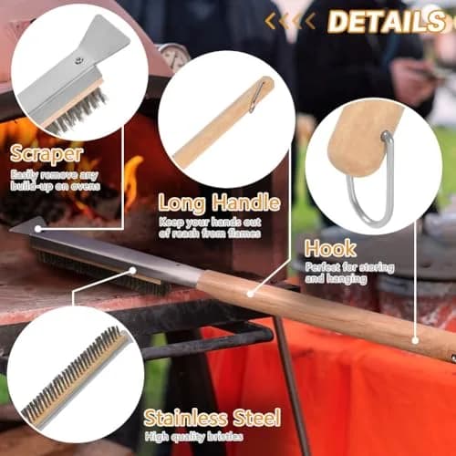 Aolso Pizza Oven Brush 21" Stainless Steel & Rubber Wood Handle | Heavy Duty Grill Cleaning Tool thumbnail 3