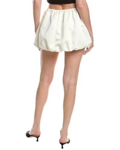 WEWOREWHAT Bubble Mini Skirt Ivory Duchess Satin | Fully Lined, Stretchy, Pull-On Elastic Waist (0) thumbnail 2