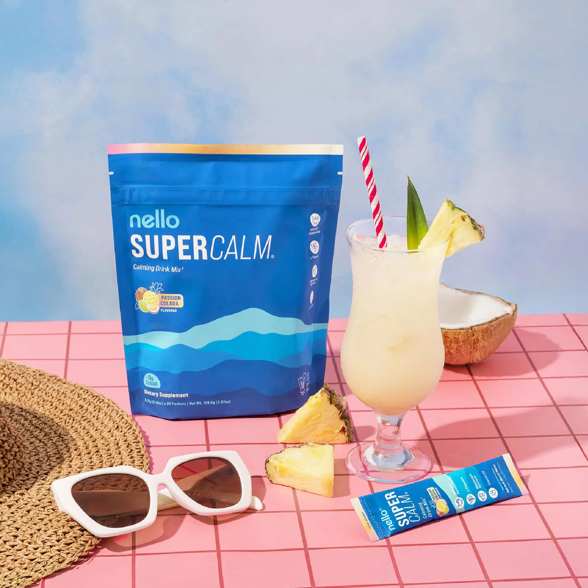 Nello SuperCalm Powdered Drink Mix Passion Colada 20 Ct | Cortisol Reducer and Sleep Aid Supplement - view 4