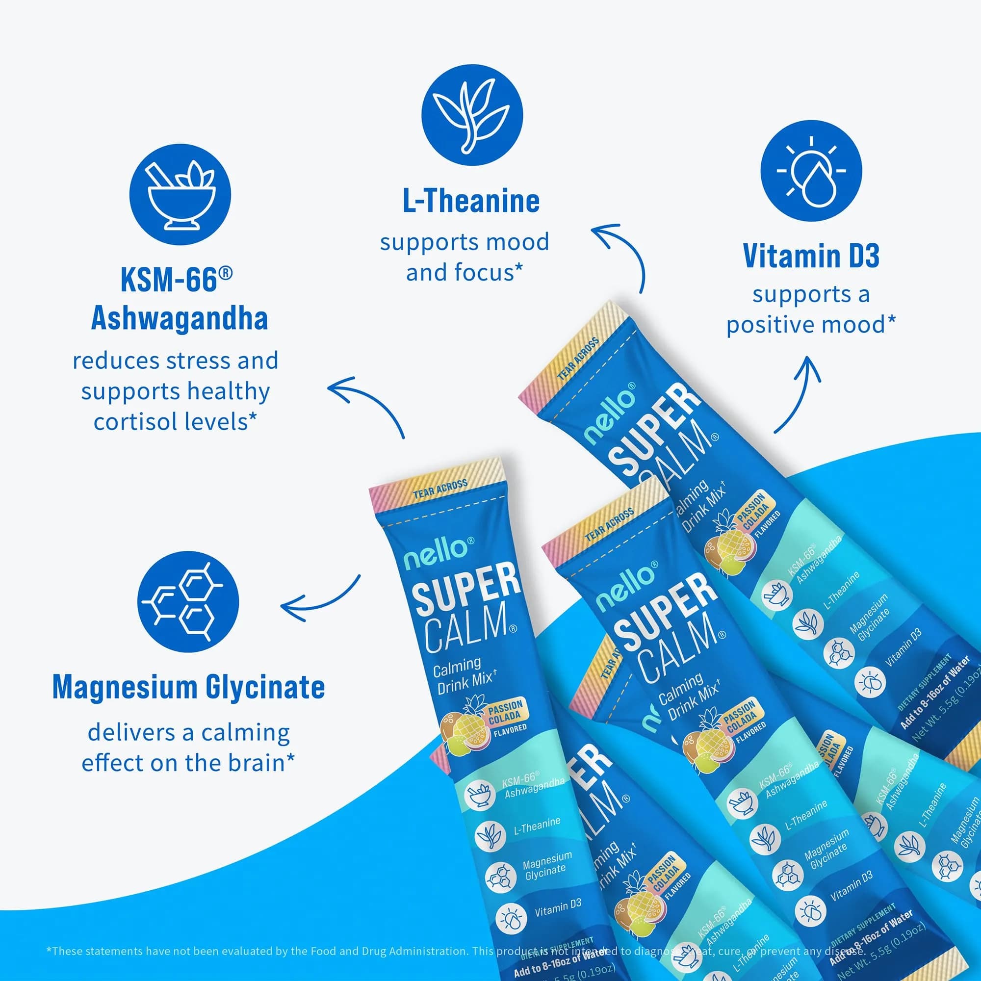 Nello SuperCalm Powdered Drink Mix Passion Colada 20 Ct | Cortisol Reducer and Sleep Aid Supplement - view 5