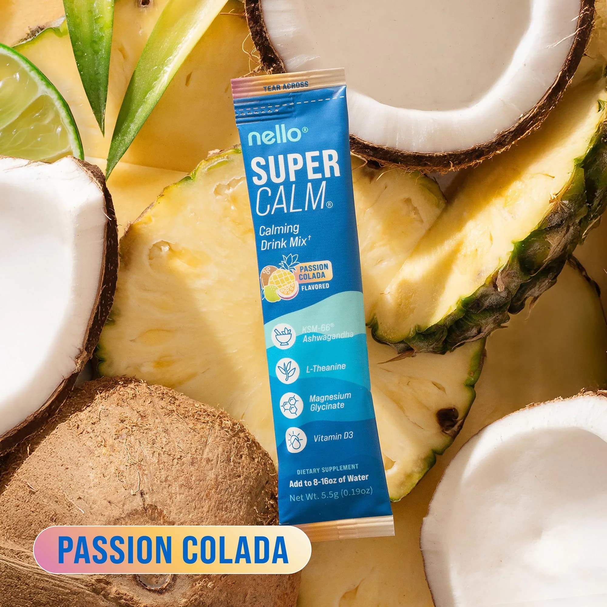 Nello SuperCalm Powdered Drink Mix Passion Colada 20 Ct | Cortisol Reducer and Sleep Aid Supplement - view 7
