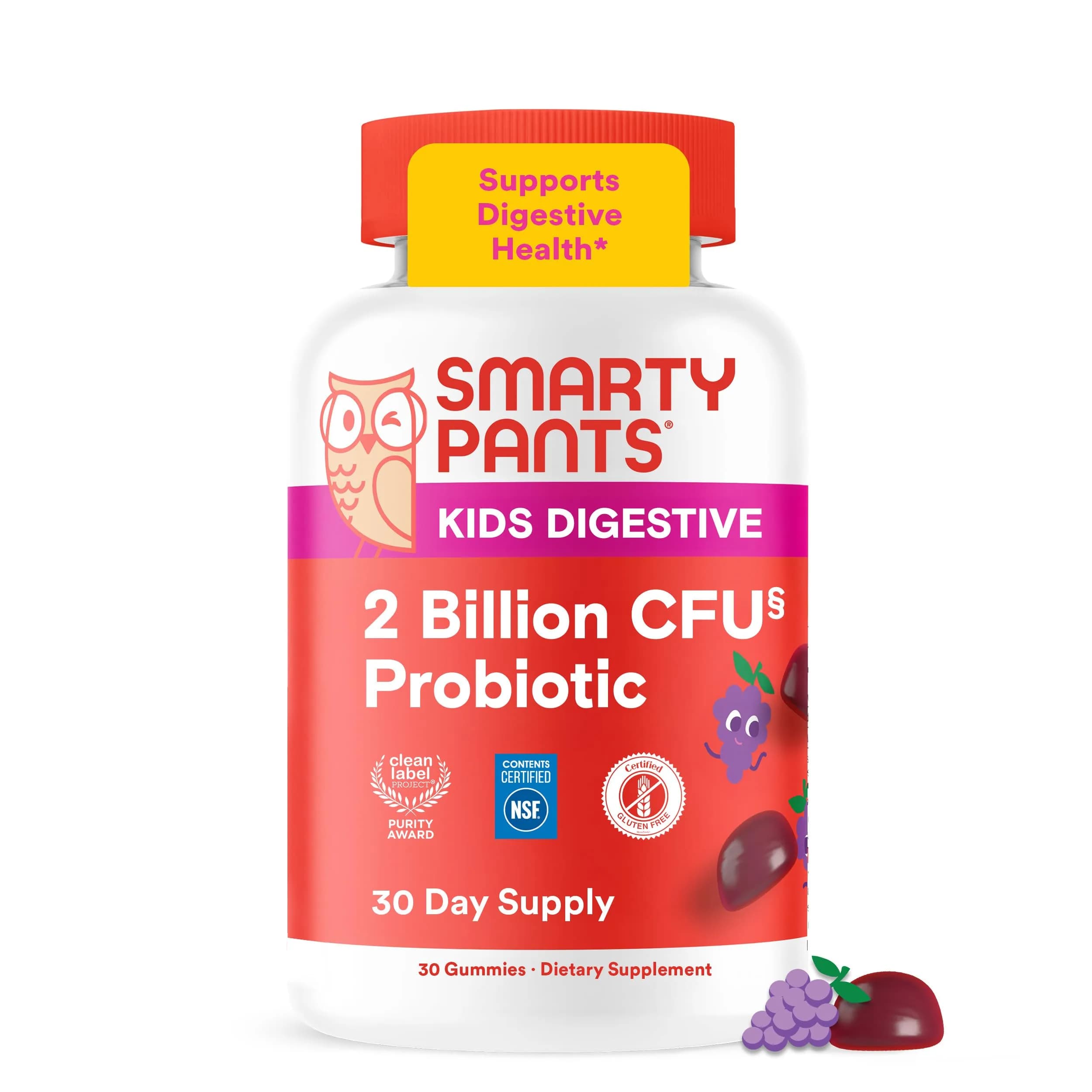 SmartyPants Kids Probiotic Gummies for Digestive Health 30 Count (2 Billion CFU) | Clinically Studied Probiotic for Gut Health & Immune Support - main product image