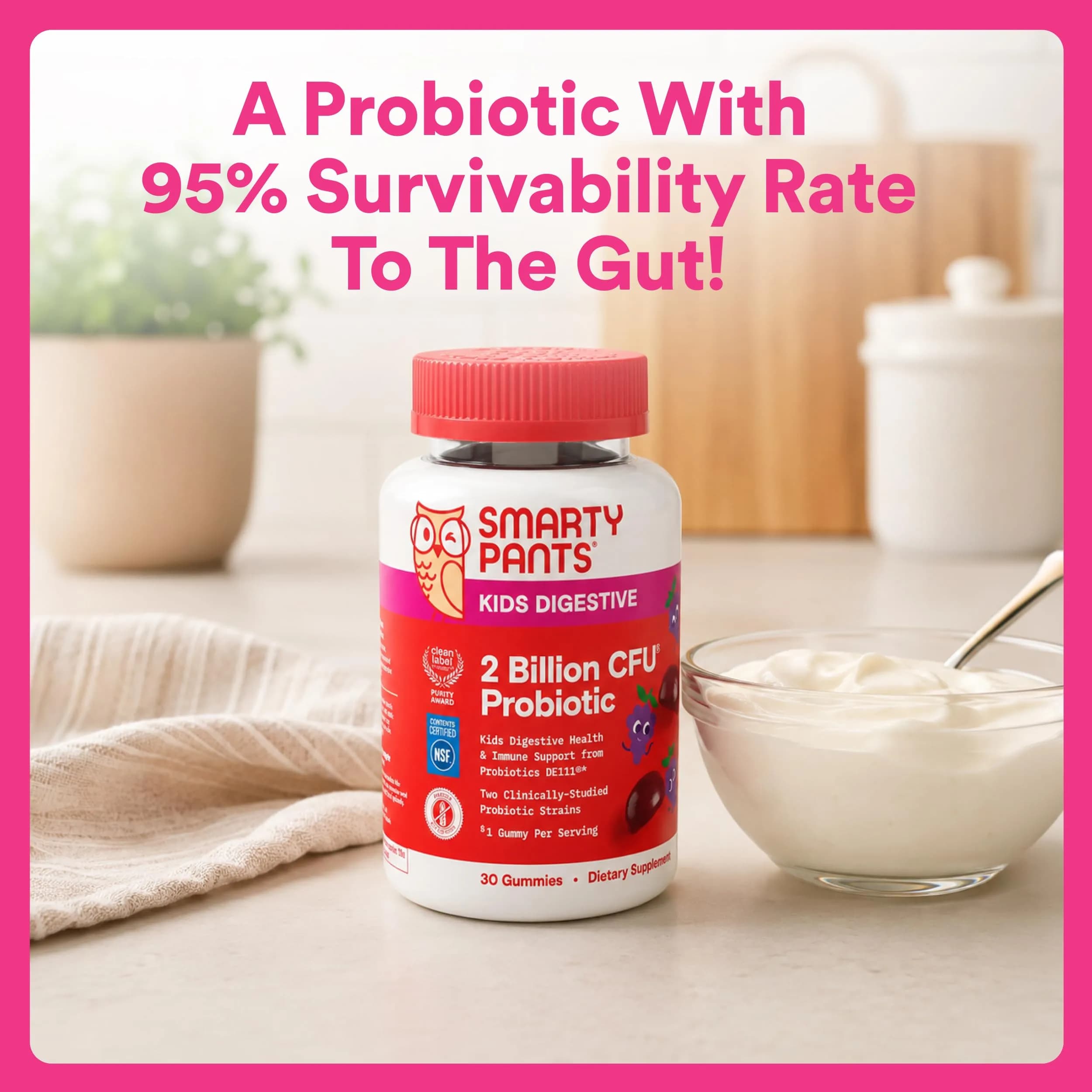 SmartyPants Kids Probiotic Gummies for Digestive Health 30 Count (2 Billion CFU) | Clinically Studied Probiotic for Gut Health & Immune Support - view 7