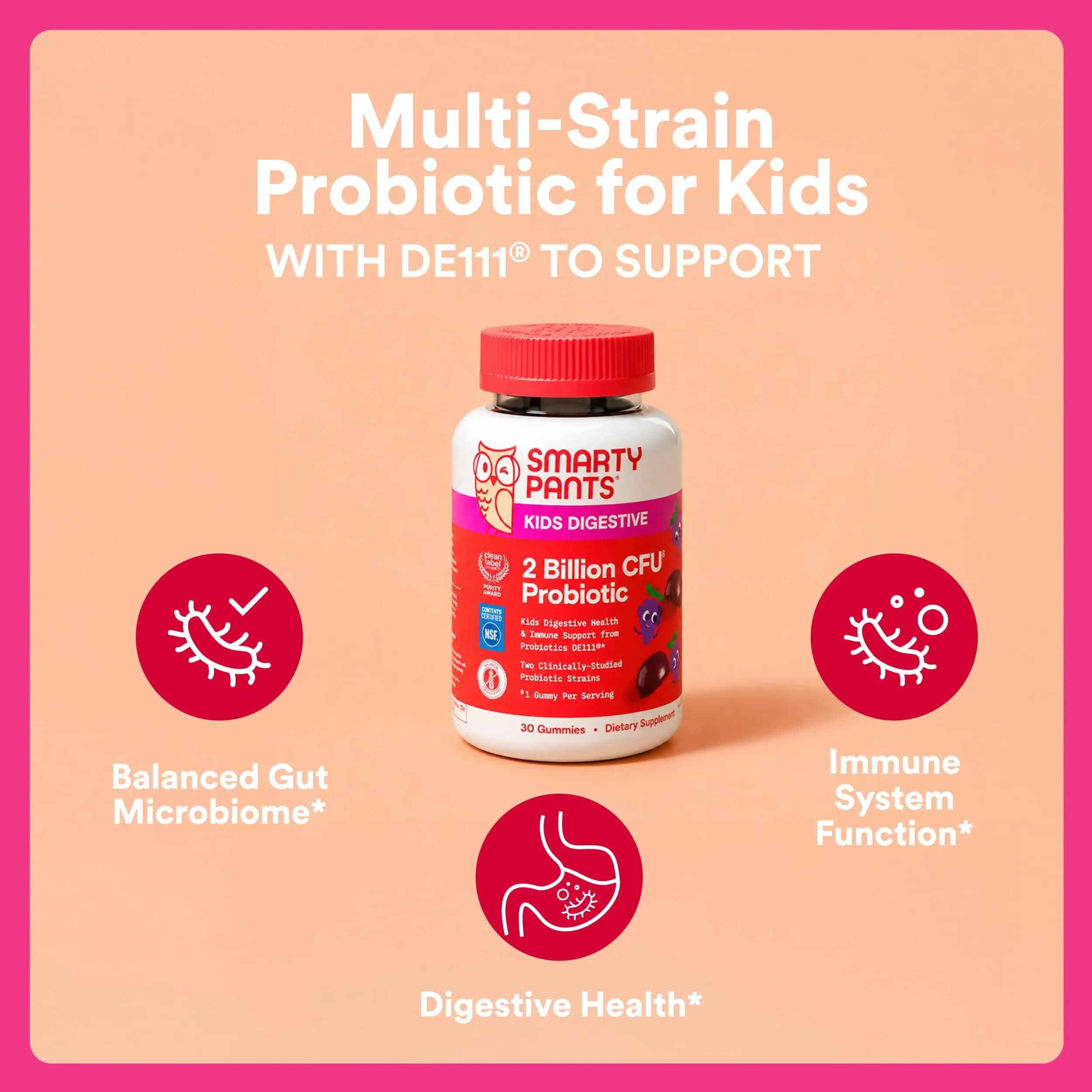 SmartyPants Kids Probiotic Gummies for Digestive Health 30 Count (2 Billion CFU) | Clinically Studied Probiotic for Gut Health & Immune Support - view 2