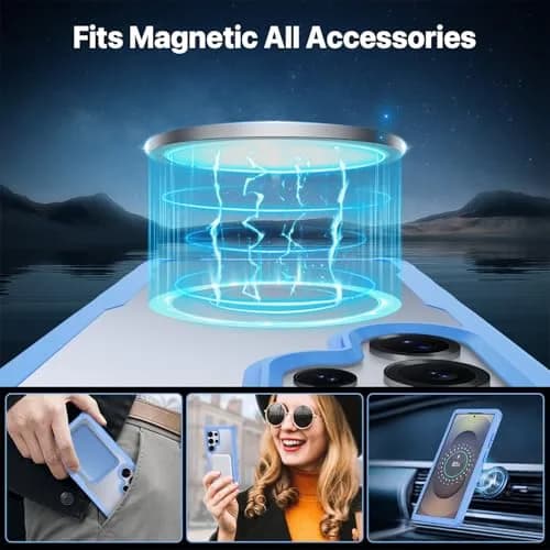 CENHUFO Magnetic Privacy Case for Samsung Galaxy S25 Ultra, Full Body with Built-in Privacy Screen Protector & Camera Cover, Shockproof Bumper - Light Blue thumbnail 5