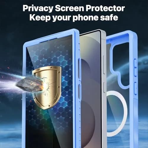 CENHUFO Magnetic Privacy Case for Samsung Galaxy S25 Ultra, Full Body with Built-in Privacy Screen Protector & Camera Cover, Shockproof Bumper - Light Blue thumbnail 6