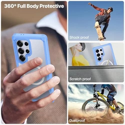 CENHUFO Magnetic Privacy Case for Samsung Galaxy S25 Ultra, Full Body with Built-in Privacy Screen Protector & Camera Cover, Shockproof Bumper - Light Blue thumbnail 8