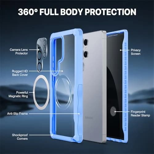 CENHUFO Magnetic Privacy Case for Samsung Galaxy S25 Ultra, Full Body with Built-in Privacy Screen Protector & Camera Cover, Shockproof Bumper - Light Blue thumbnail 3