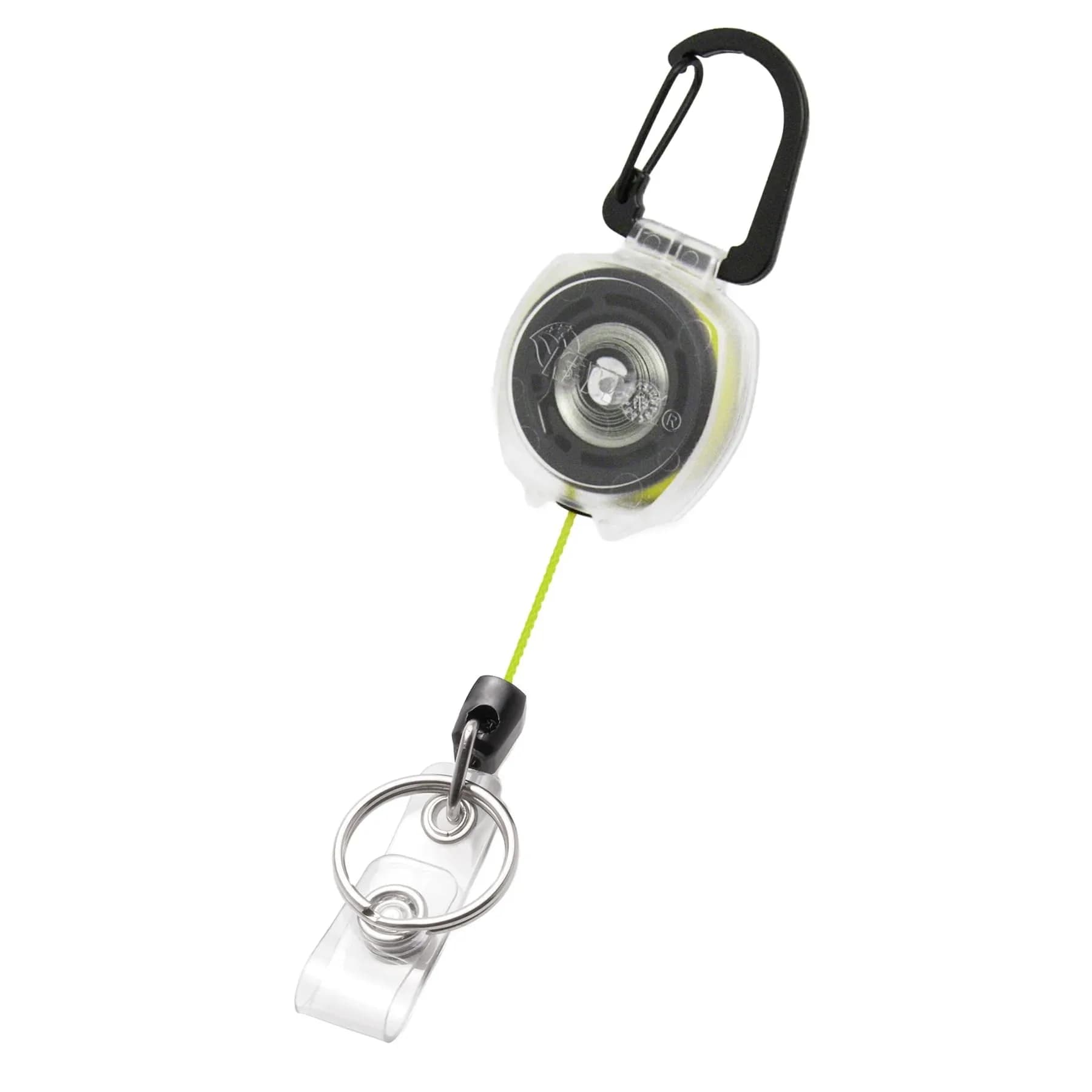 KEY-BAK Sidekick Retractable Badge Reel with Carabiner & 24" Kevlar Cord, Black | Holds Keys & ID — Yellow