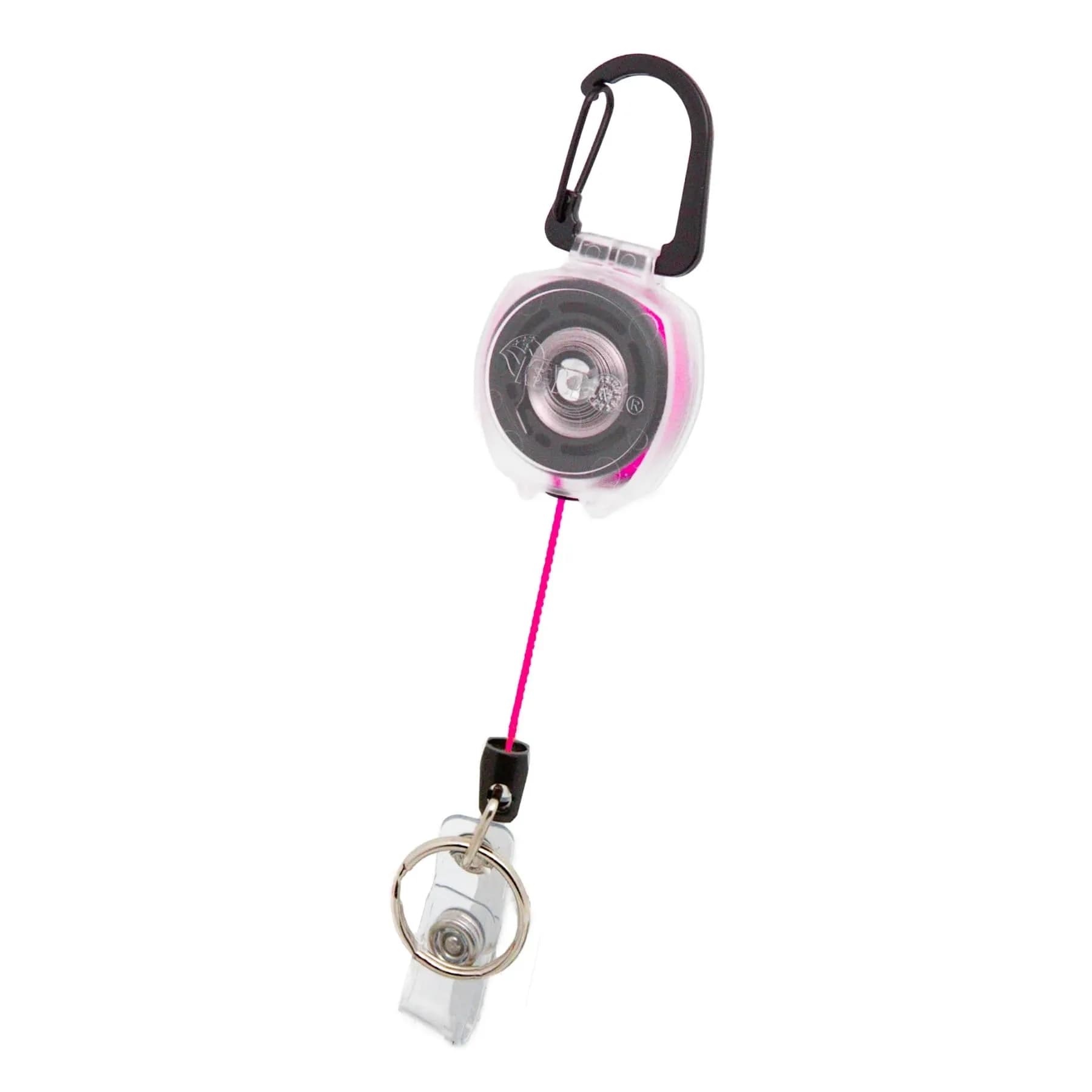 KEY-BAK Sidekick Retractable Badge Reel with Carabiner & 24" Kevlar Cord, Black | Holds Keys & ID — Pink
