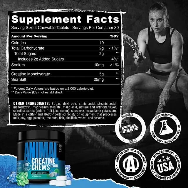 Animal Creatine Monohydrate Chews for Men & Women | 120 Count | 5g Creatine per Chew for Strength & Recovery thumbnail 10