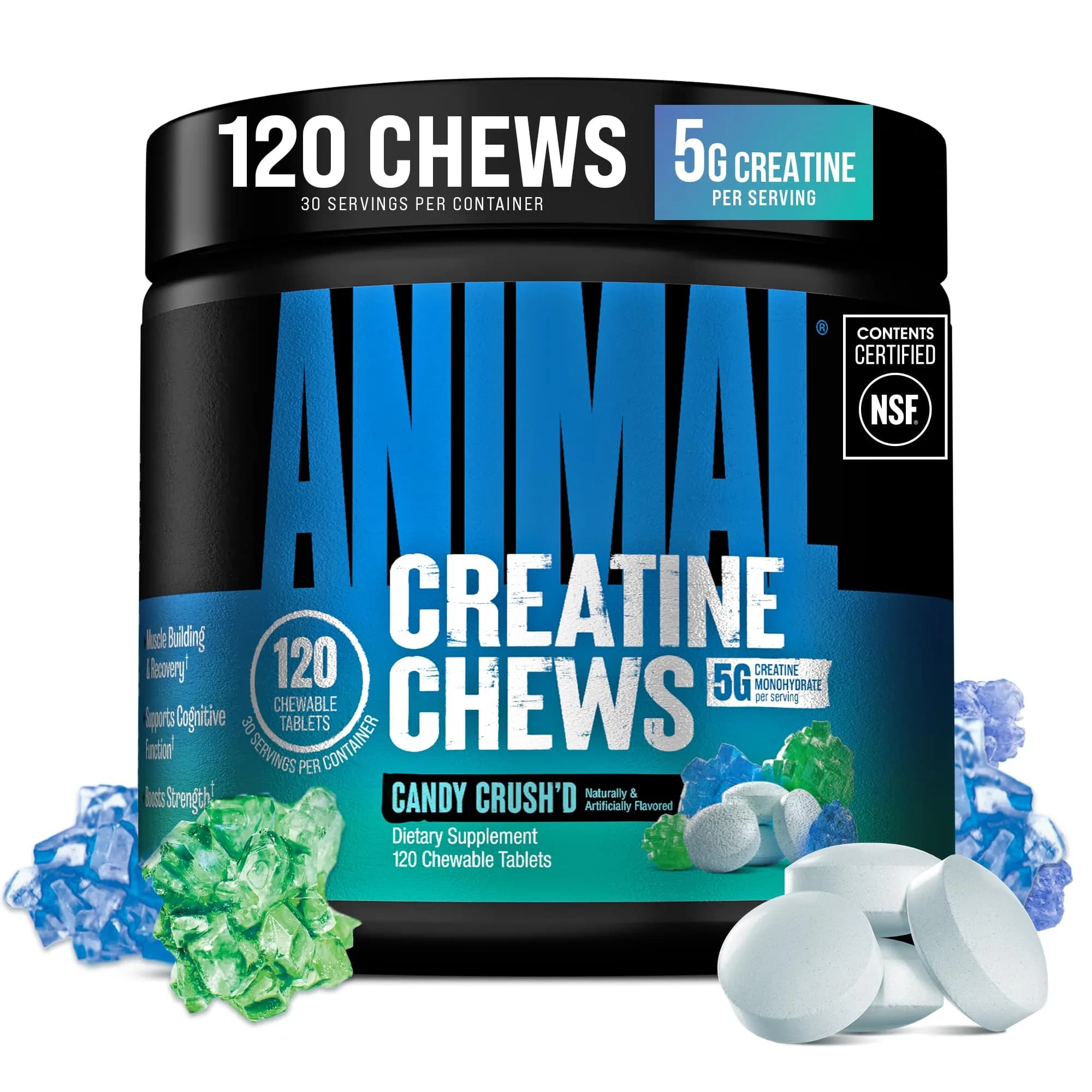 Animal Creatine Monohydrate Chews for Men & Women | 120 Count | 5g Creatine per Chew for Strength & Recovery