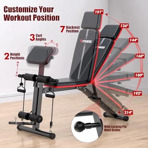 XDDIAS Adjustable Weight Bench with Leg Extension & Preacher Curl Pad | Foldable Home Gym Equipment Support up to 770 lbs thumbnail 3