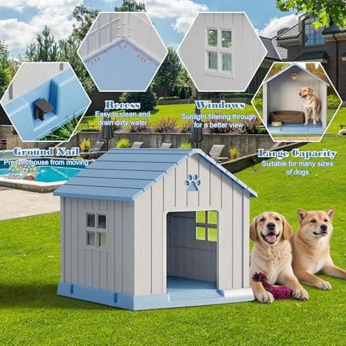 Fancyango Dog House Outdoor Indoor Waterproof Ventilated Easy to Clean Elevated Floor 31" L x 33.3" W x 33.5" H thumbnail 4
