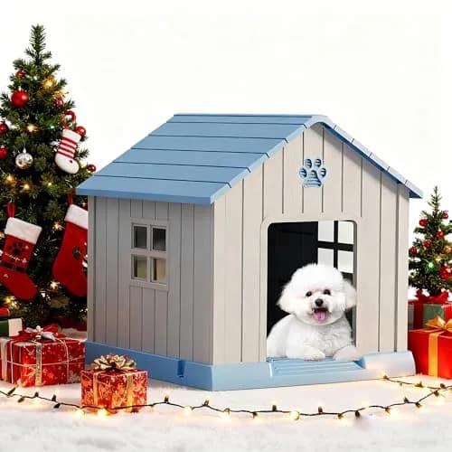 Fancyango Dog House Outdoor Indoor Waterproof Ventilated Easy to Clean Elevated Floor 31" L x 33.3" W x 33.5" H thumbnail 2