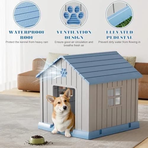 Fancyango Dog House Outdoor Indoor Waterproof Ventilated Easy to Clean Elevated Floor 31" L x 33.3" W x 33.5" H thumbnail 3