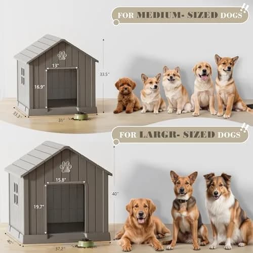 Fancyango Dog House Outdoor Indoor | Waterproof, Ventilated, Easy to Clean, Elevated Floor for Small-Medium Dogs thumbnail 7