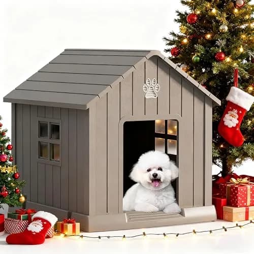 Fancyango Dog House Outdoor Indoor | Waterproof, Ventilated, Easy to Clean, Elevated Floor for Small-Medium Dogs thumbnail 2